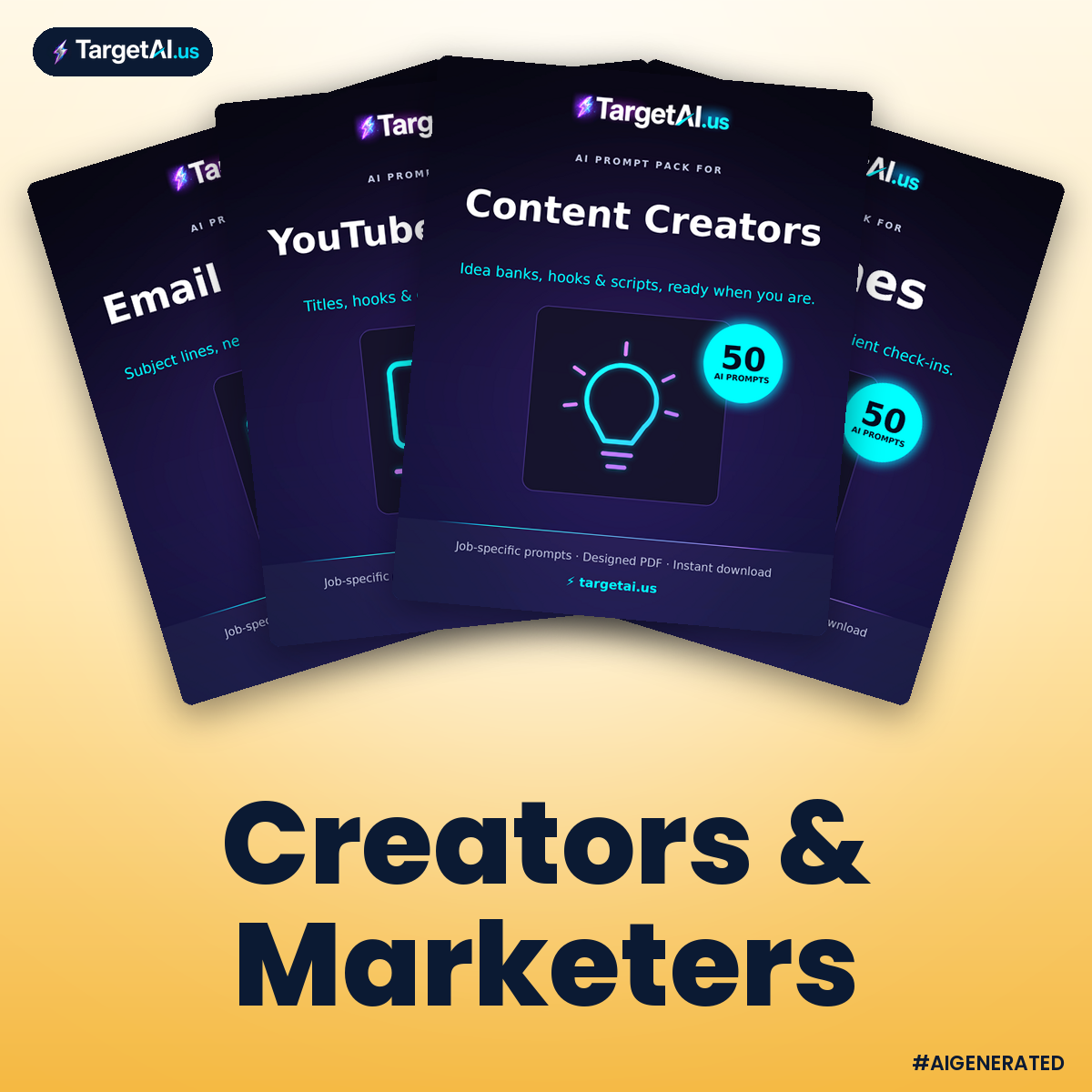 Creators & Marketers AI prompt packs from TargetAI.us
