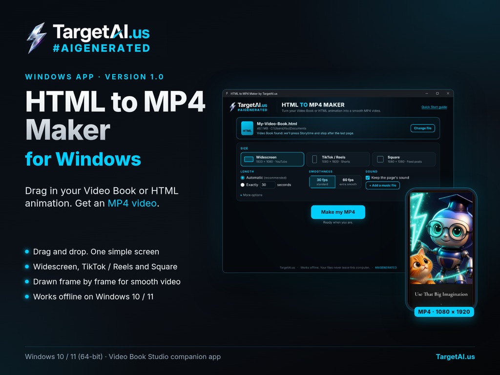 HTML to MP4 Maker - Turn Video Books & HTML Animations into MP4 (Windows)