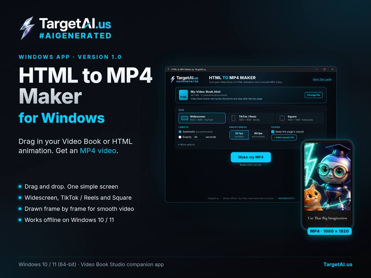 HTML to MP4 Maker - Turn Video Books & HTML Animations into MP4 (Windows)
