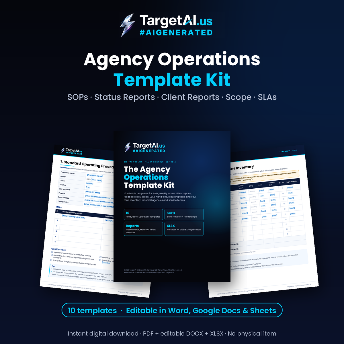 Agency Operations Template Kit: SOP Template, Status & Client Reports, Scope Tracker, SLA Checklist and Tools Inventory