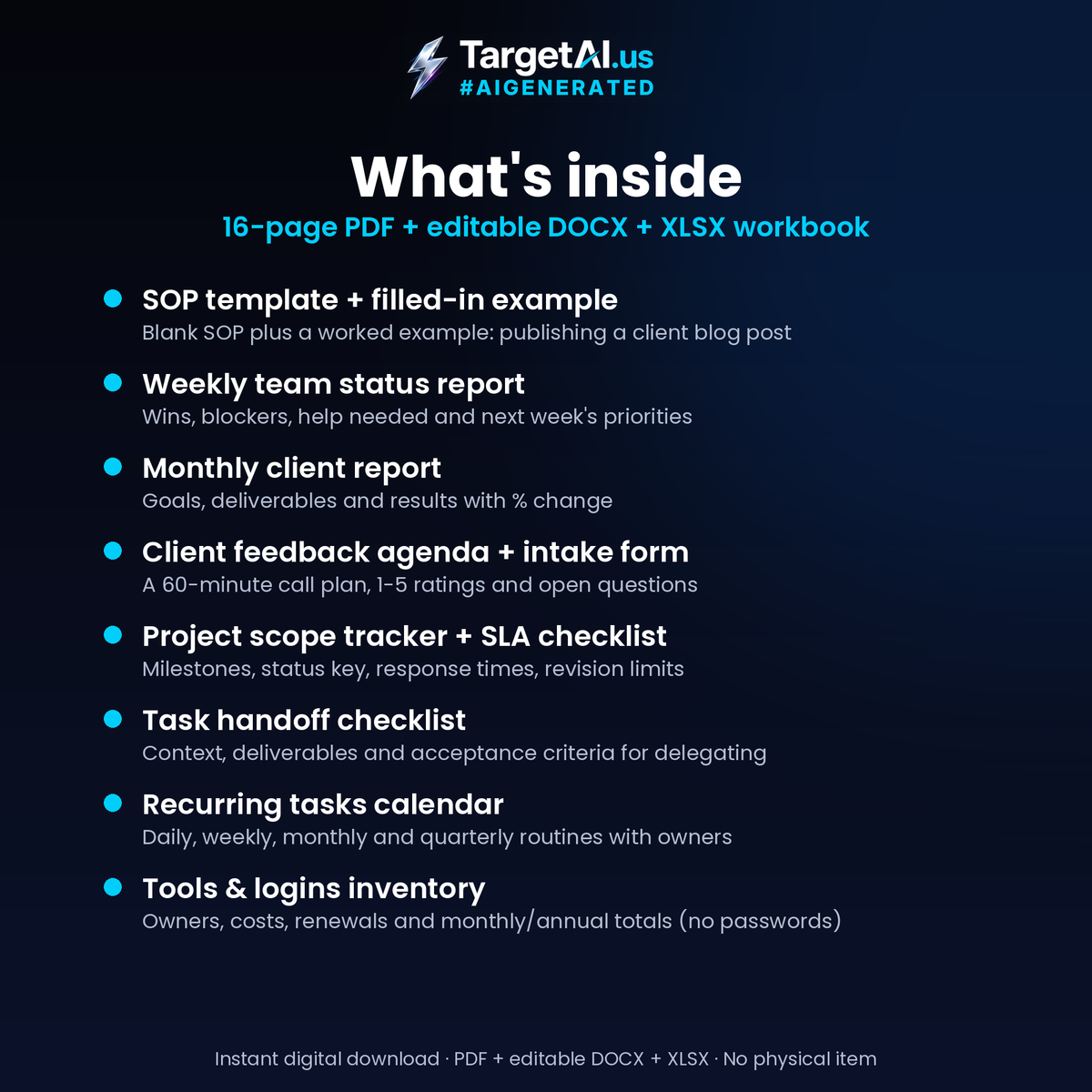 Agency Operations Template Kit: SOP Template, Status & Client Reports, Scope Tracker, SLA Checklist and Tools Inventory