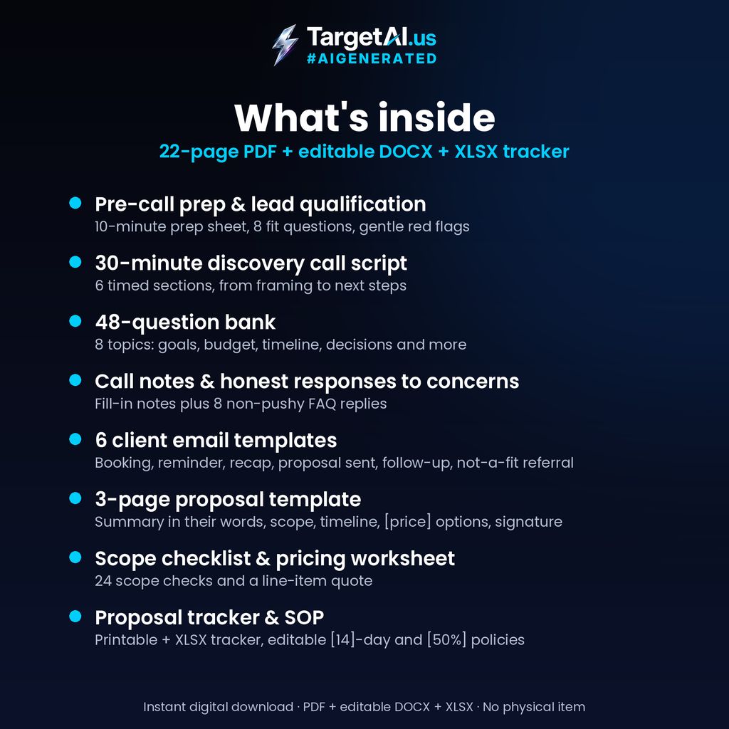 Client Discovery Call & Proposal Master Kit: Call Script, Question Bank, Email Templates and Proposal Template