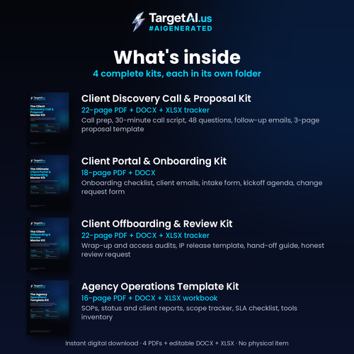 Agency Kit Bundle: Discovery Call & Proposal, Client Onboarding, Offboarding & Review, and Agency Operations Templates