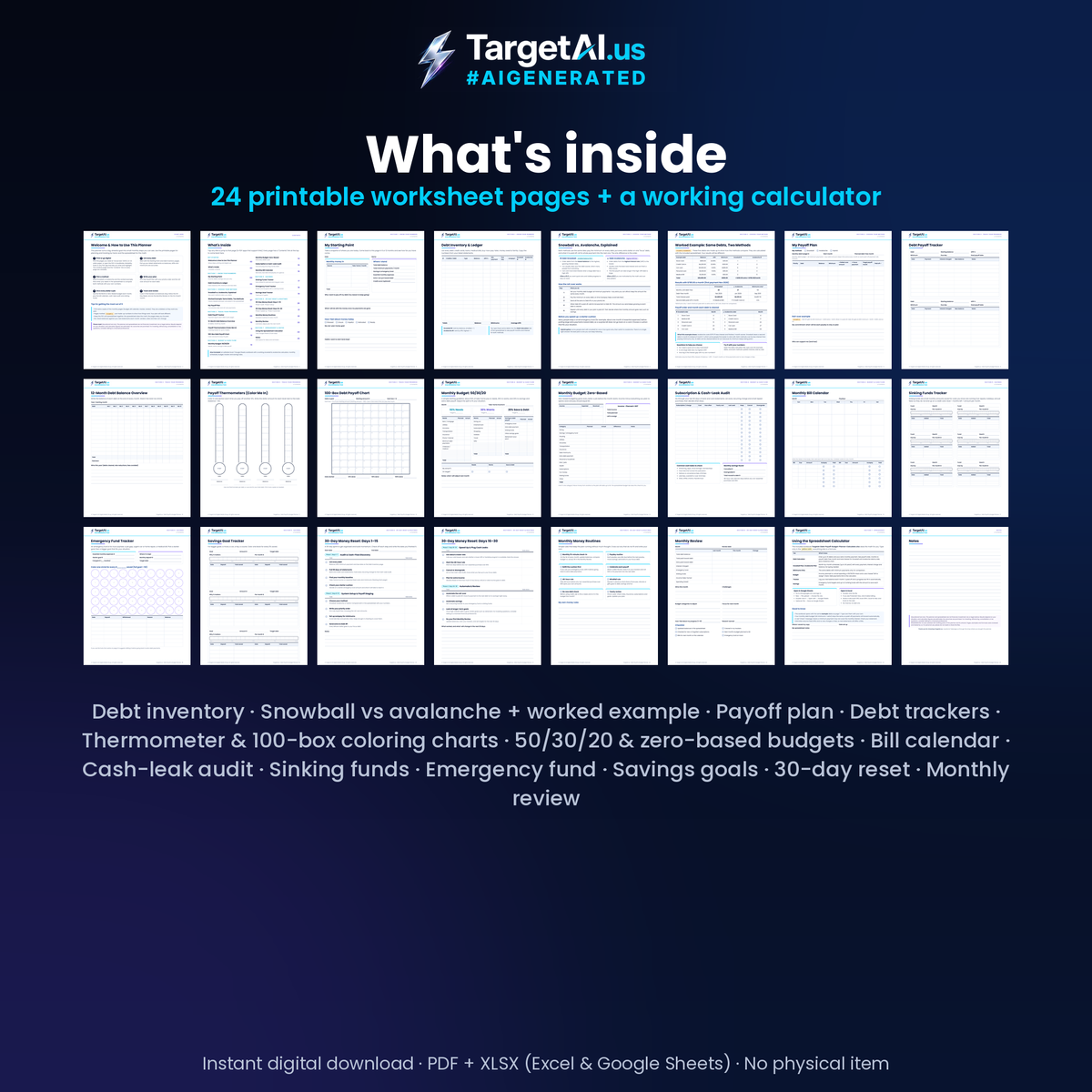 Debt Payoff & Budget Planner: Printable PDF + Snowball & Avalanche Spreadsheet Calculator