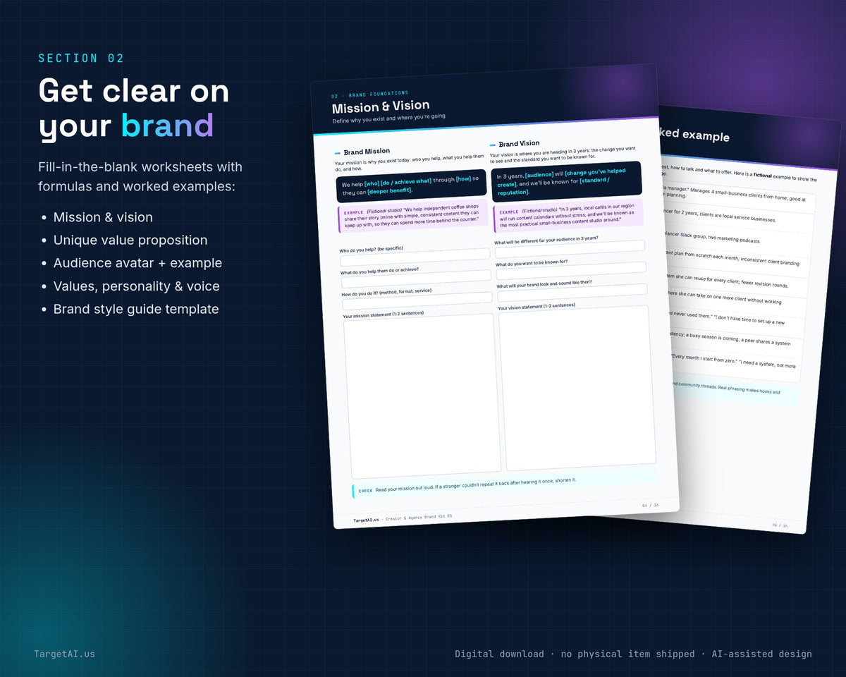 The Creator & Agency Brand Kit OS: Brand Workbook + 4-Week Content Planner
