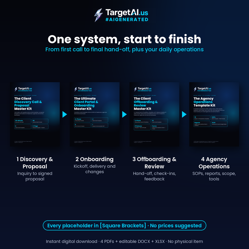 Agency Kit Bundle: Discovery Call & Proposal, Client Onboarding, Offboarding & Review, and Agency Operations Templates