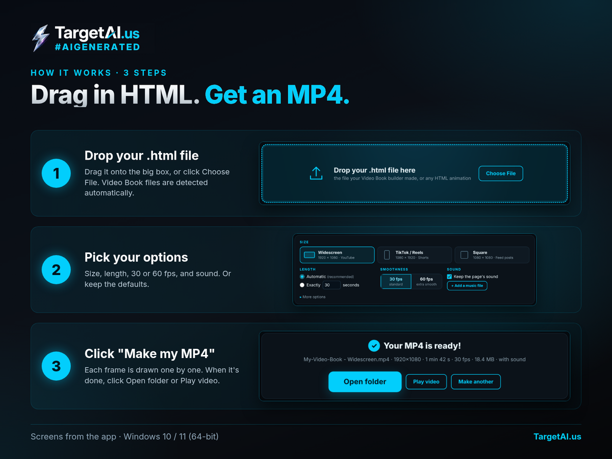 HTML to MP4 Maker - Turn Video Books & HTML Animations into MP4 (Windows)