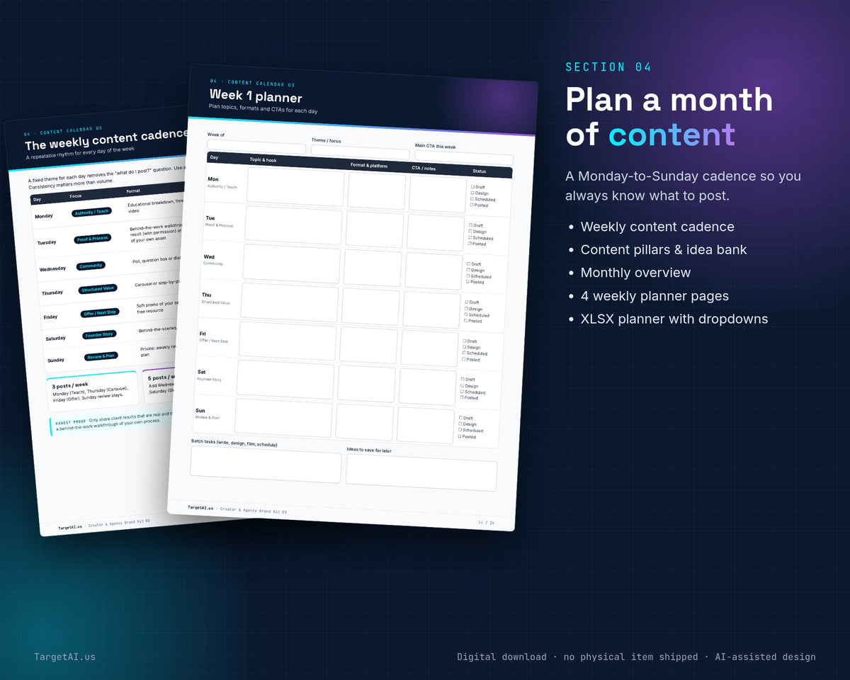The Creator & Agency Brand Kit OS: Brand Workbook + 4-Week Content Planner