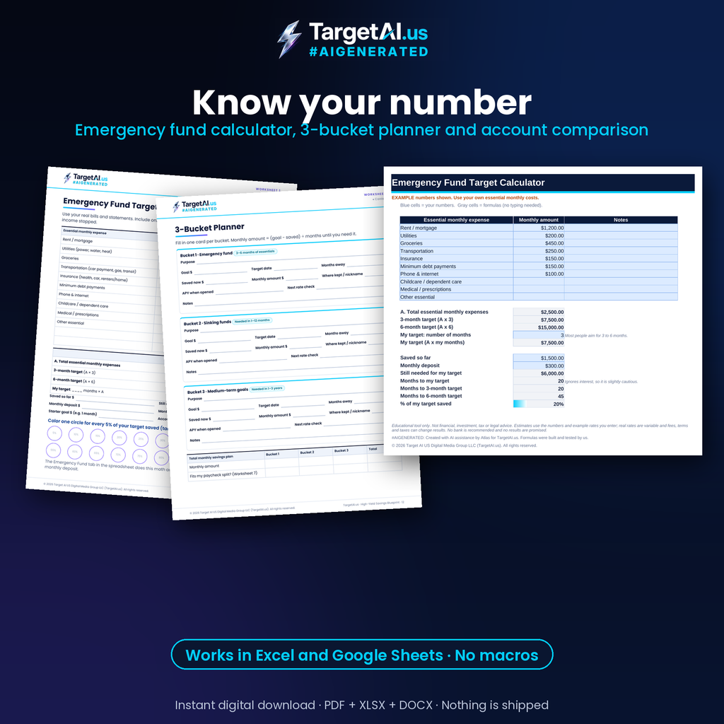Emergency fund and 3-bucket savings planner pages