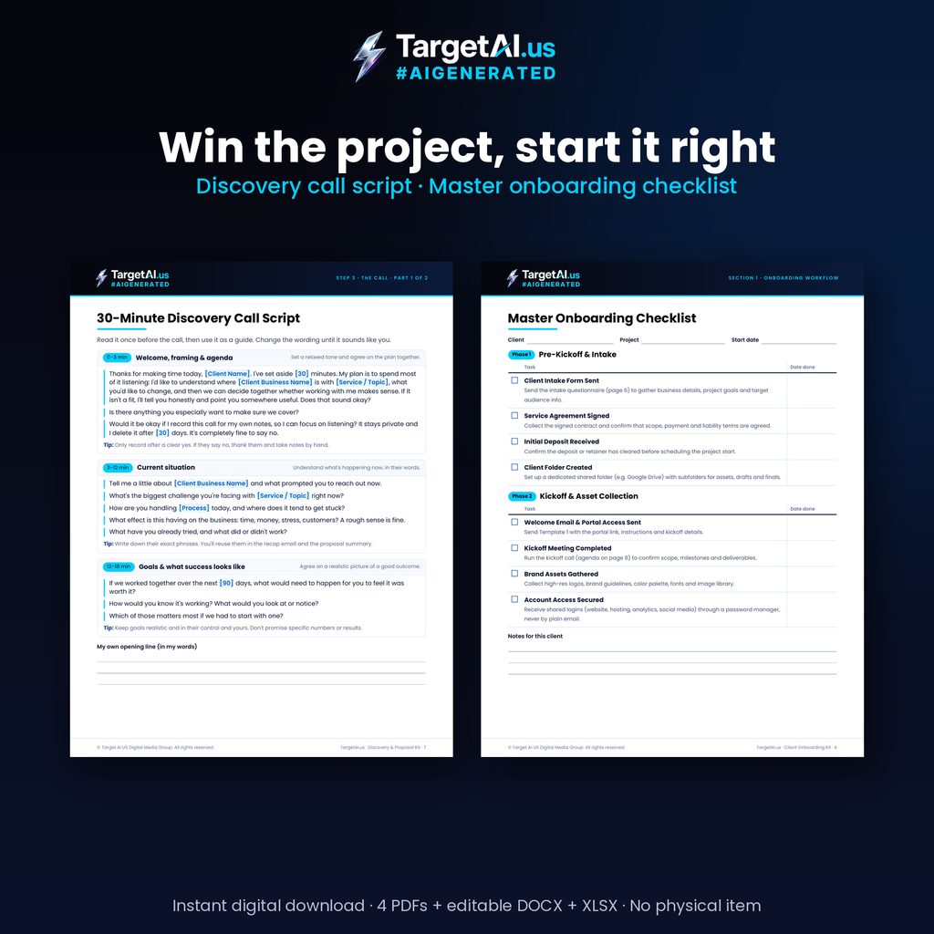 Agency Kit Bundle: Discovery Call & Proposal, Client Onboarding, Offboarding & Review, and Agency Operations Templates