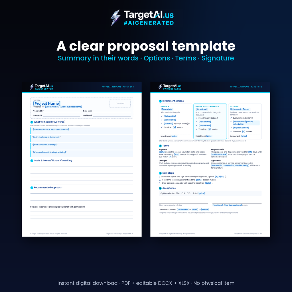 Client Discovery Call & Proposal Master Kit: Call Script, Question Bank, Email Templates and Proposal Template