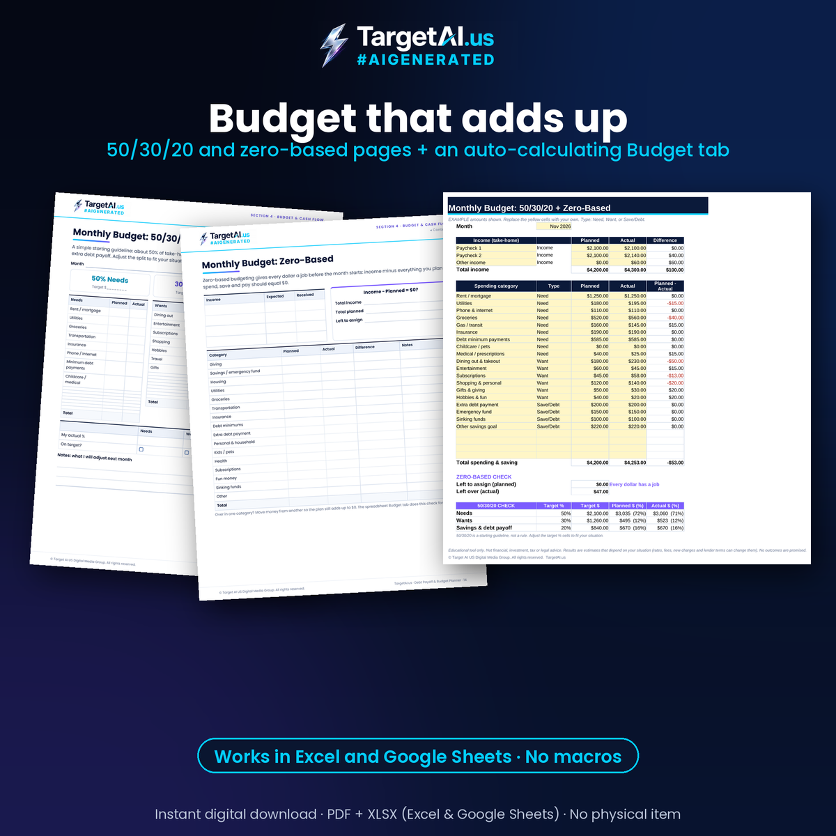 Debt Payoff & Budget Planner: Printable PDF + Snowball & Avalanche Spreadsheet Calculator