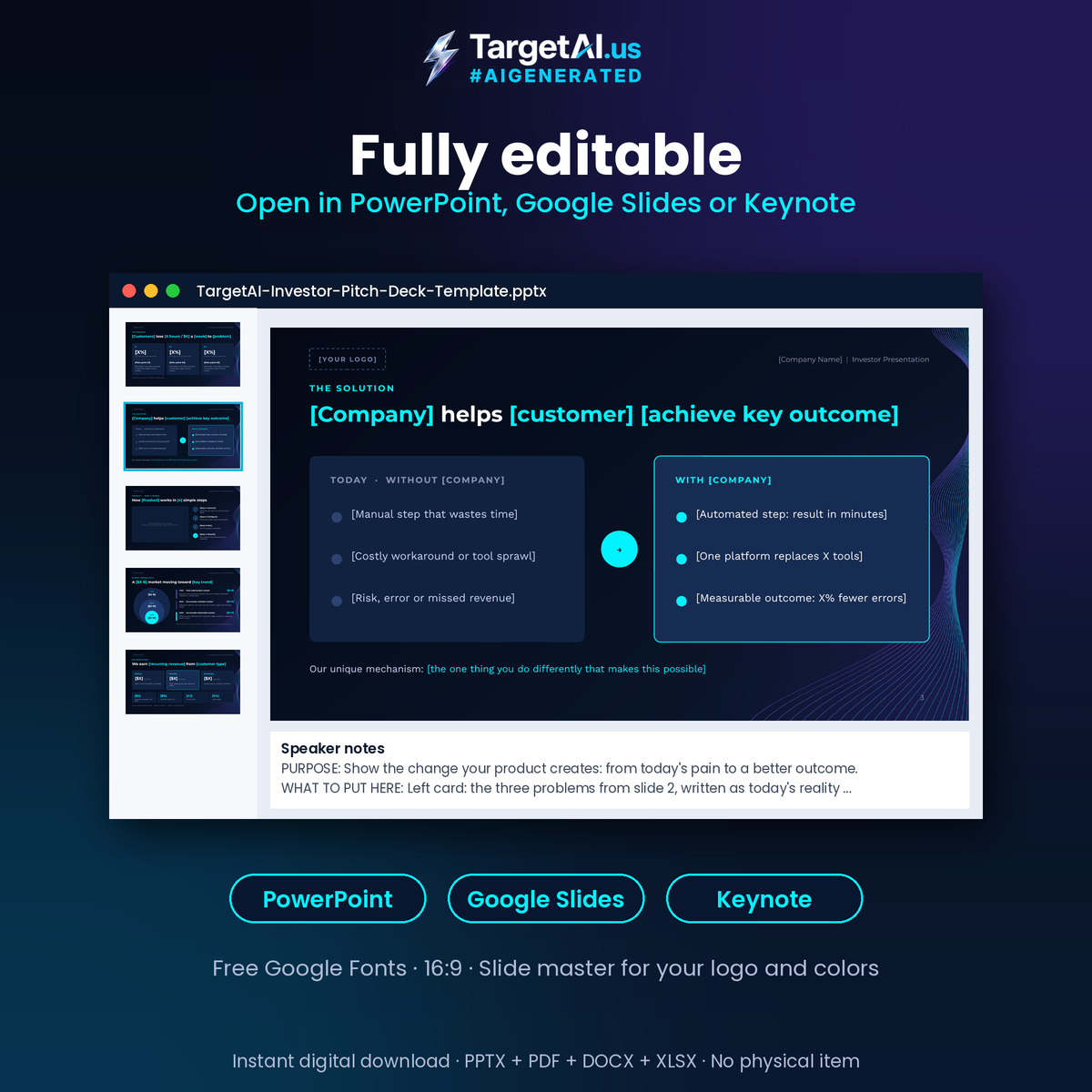 Investor Pitch Deck Kit: Editable Pitch Deck Template + Fundraising Guide
