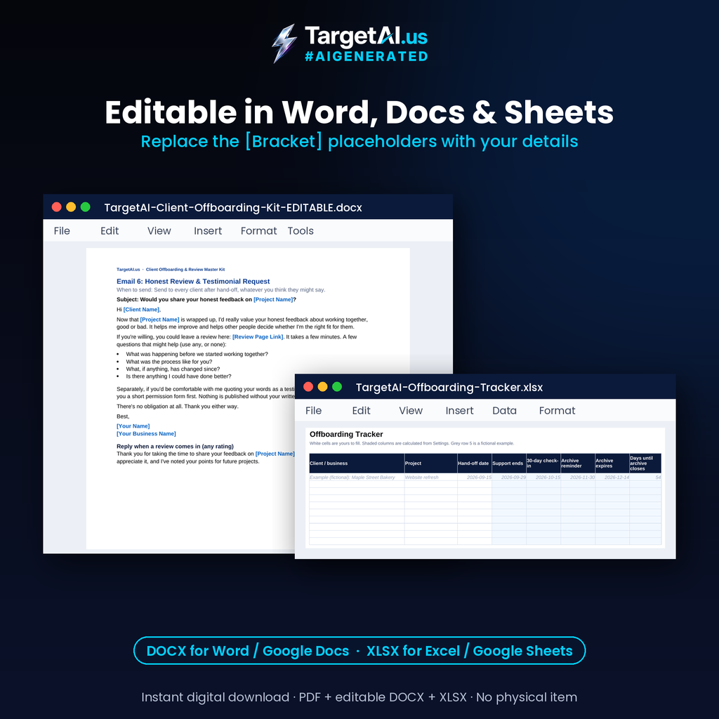 Client Offboarding & Review Master Kit: Hand-Off Checklists, IP Release Template, Client Emails and Testimonial Forms