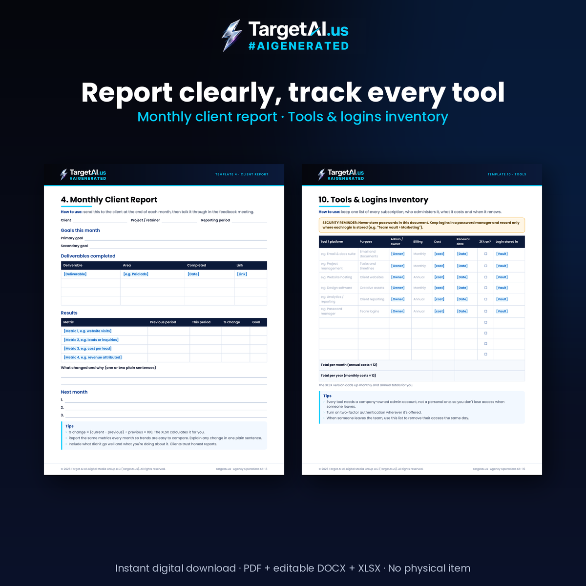 Agency Operations Template Kit: SOP Template, Status & Client Reports, Scope Tracker, SLA Checklist and Tools Inventory