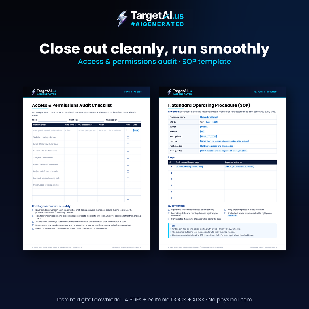 Agency Kit Bundle: Discovery Call & Proposal, Client Onboarding, Offboarding & Review, and Agency Operations Templates