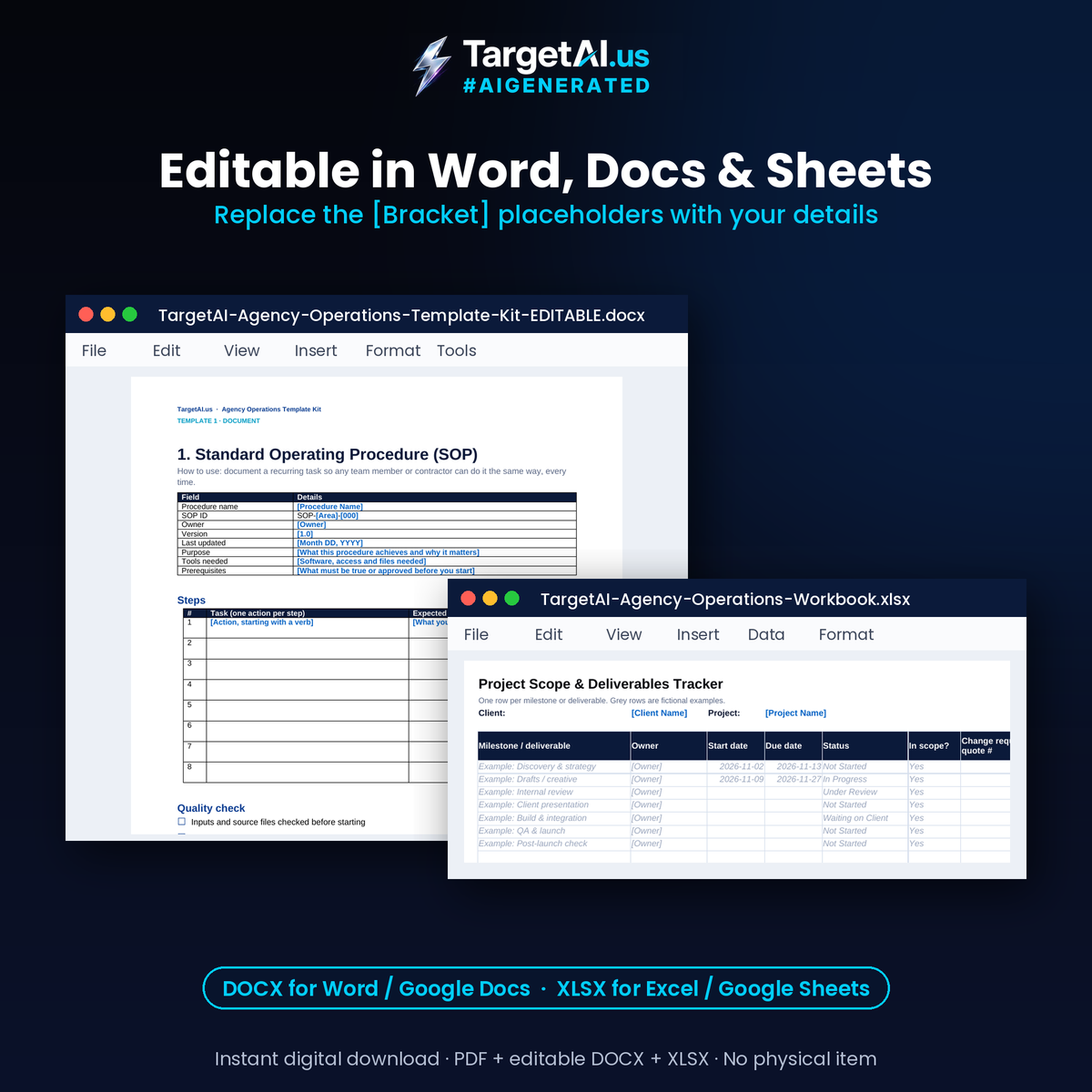 Agency Operations Template Kit: SOP Template, Status & Client Reports, Scope Tracker, SLA Checklist and Tools Inventory