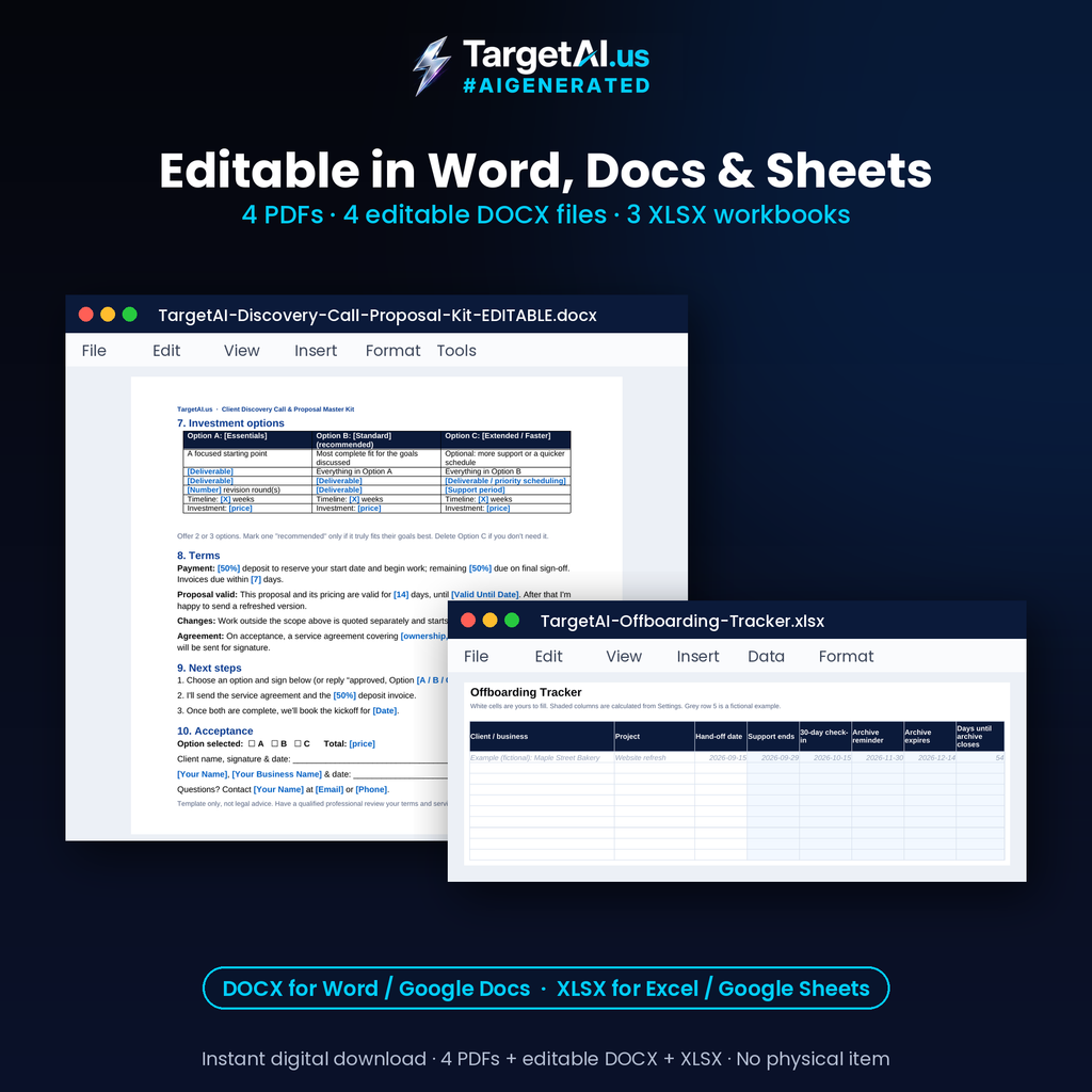 Agency Kit Bundle: Discovery Call & Proposal, Client Onboarding, Offboarding & Review, and Agency Operations Templates