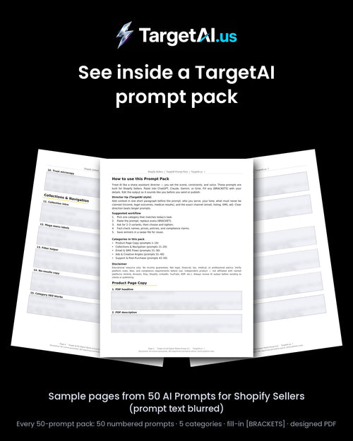 Inside a TargetAI prompt pack: 50 prompts sorted by task