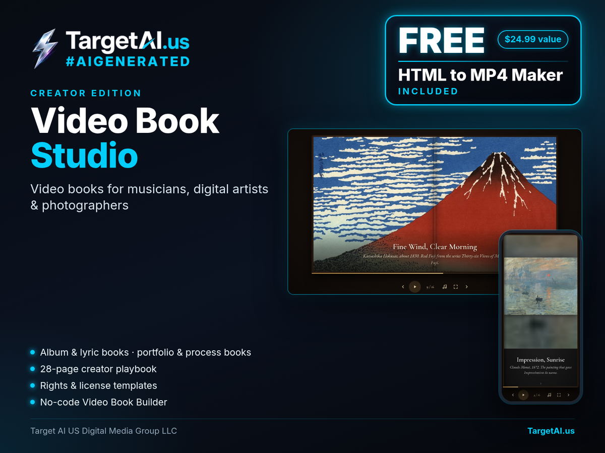 Video Book Studio: Creator Edition - Video Books for Musicians, Digital Artists & Photographers (Kit & Kaboodle) - free HTML to MP4 Maker included