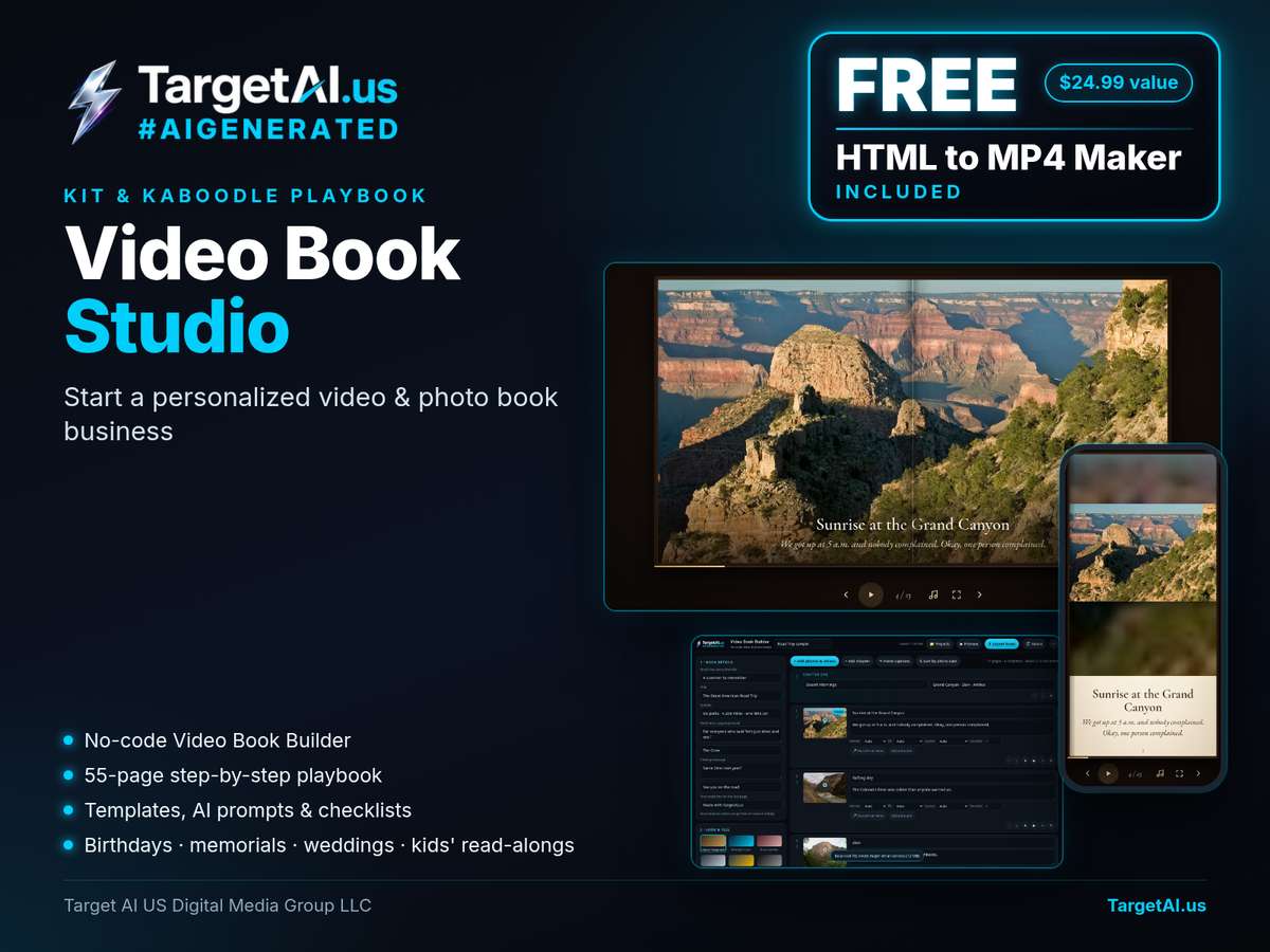 Video Book Studio: Start a Personalized Video & Photo Book Business (Kit & Kaboodle) - free HTML to MP4 Maker included