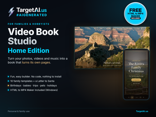 Video Book Studio Home Edition cover: make family video and photo books with TargetAI.us