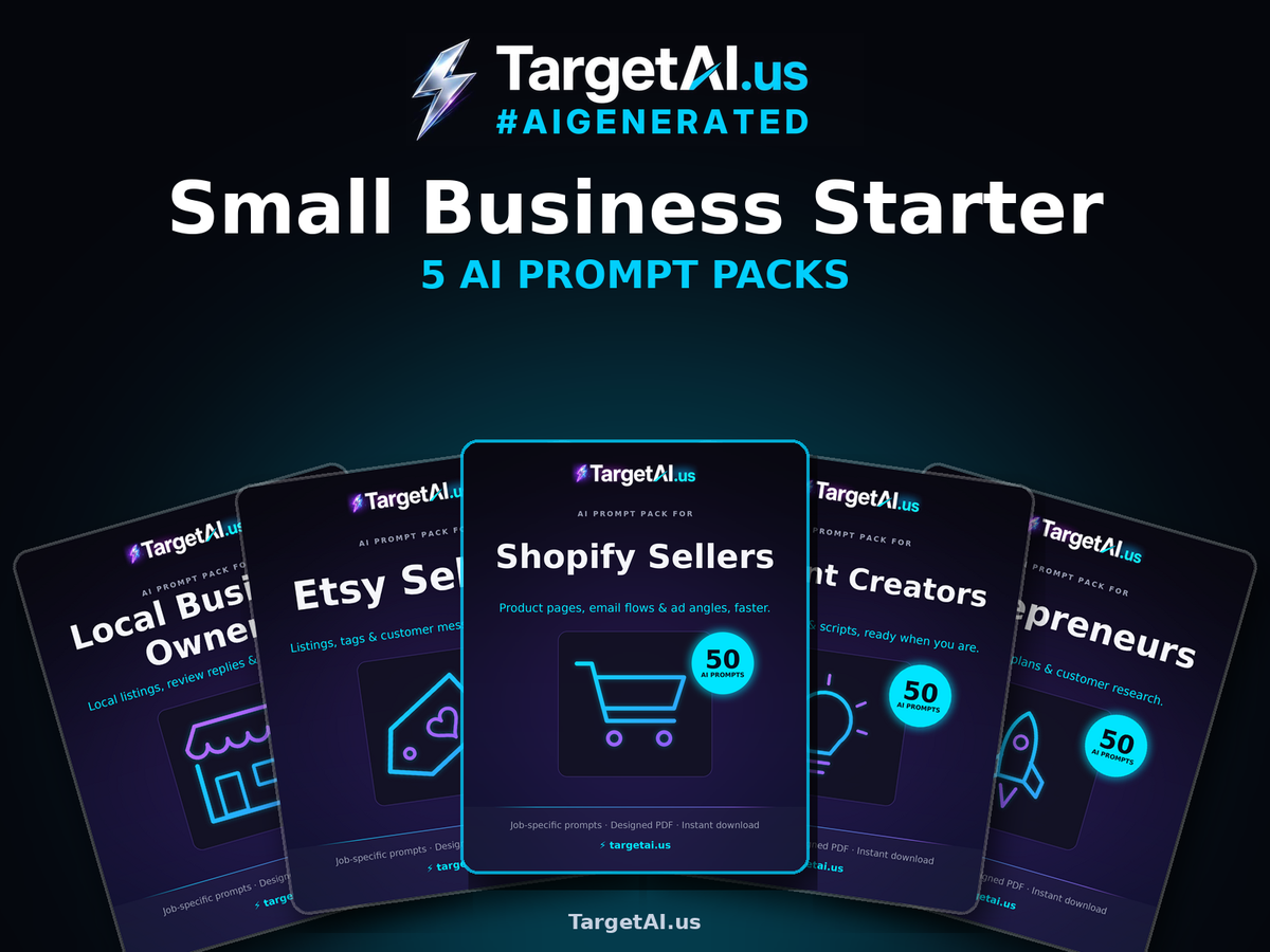 Small Business Starter bundle cover: 5 TargetAI.us AI prompt packs for small businesses